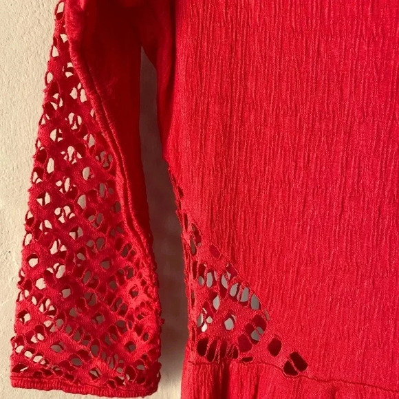 FREE PEOPLE | To the Point Lace Cutout Orange Mini Skater Dress Size L (No Tag) - Picture 6 of 8